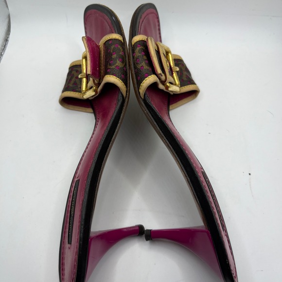 Louis Vuitton Monogram Canvas Buckle Slide Heels Sandals Pink Leather Size 37.5 - Picture 5 of 8